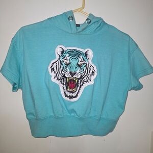 ICON Turquoise Short-Sleeve Hoodie with Tiger Patch